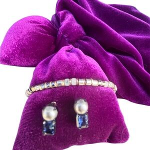 J. Crew Jewelry Mixed Metal Beaded Bracelet & Sapphire Pearl Studs Set - 2 for 1